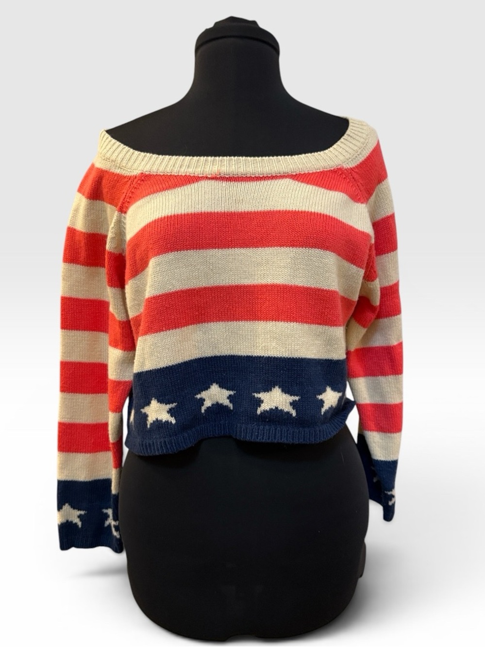 Striped Red, Cream & Navy Star Sweater - Casual Women’s Knit